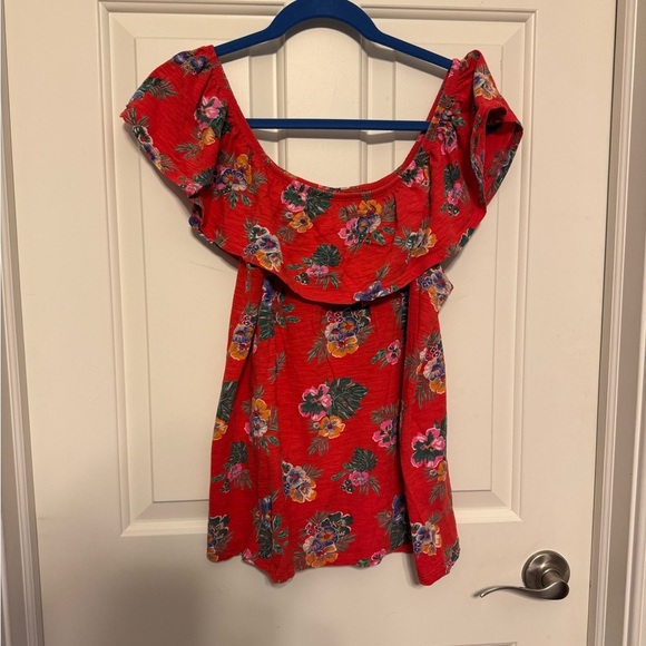 Old Navy Bright Orange Floral Tank Top, Size Medium - Picture 2 of 5